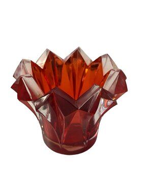 Vintage Bohemia Crystal Red Flash Glass Vase Czech Republic Faceted 4x4